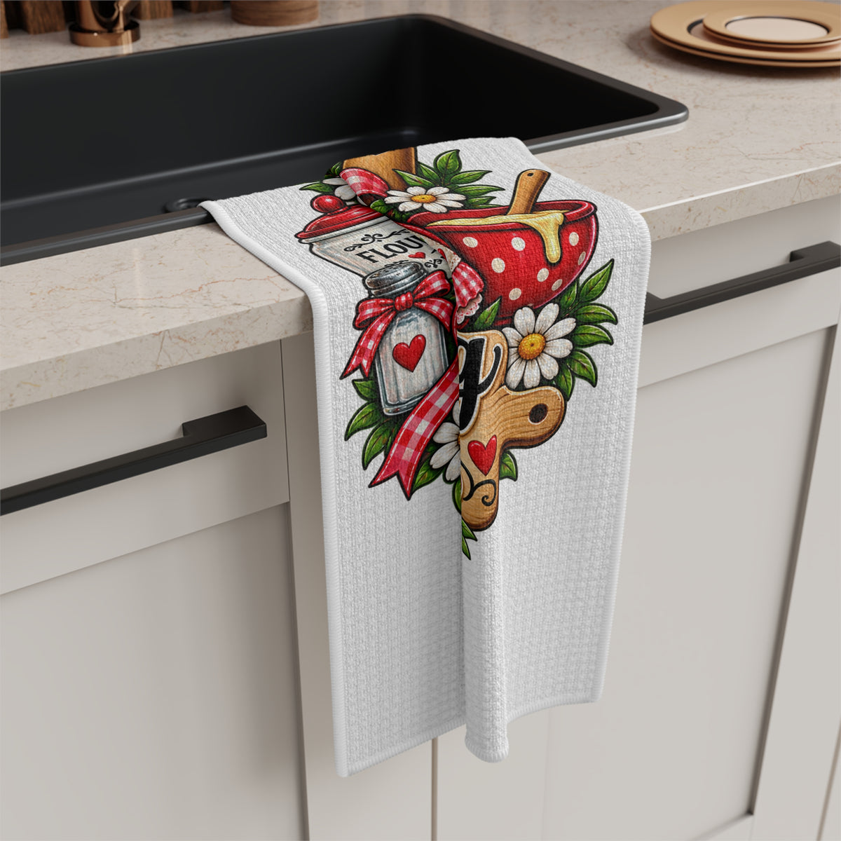 Cooking with the Heart Microfiber Tea Towel — Whimsical Kitchen Decor & Gift