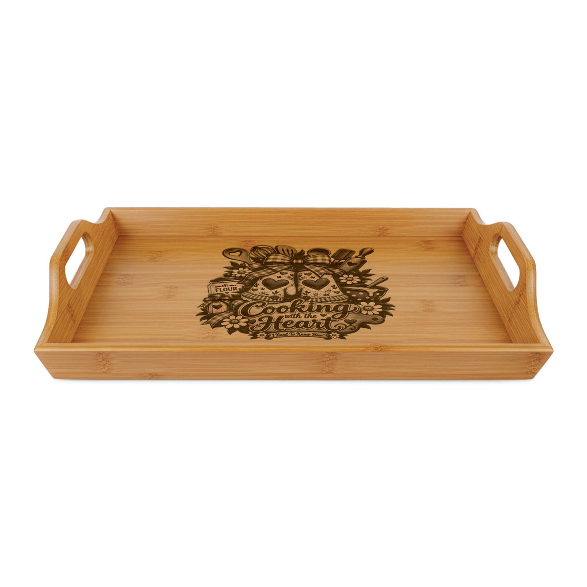 Engraved Bamboo Serving Tray – "Cooking From the Heart" Decorative Kitchen Tray