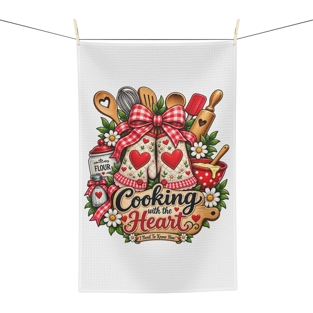 Cooking with the Heart Microfiber Tea Towel — Whimsical Kitchen Decor & Gift