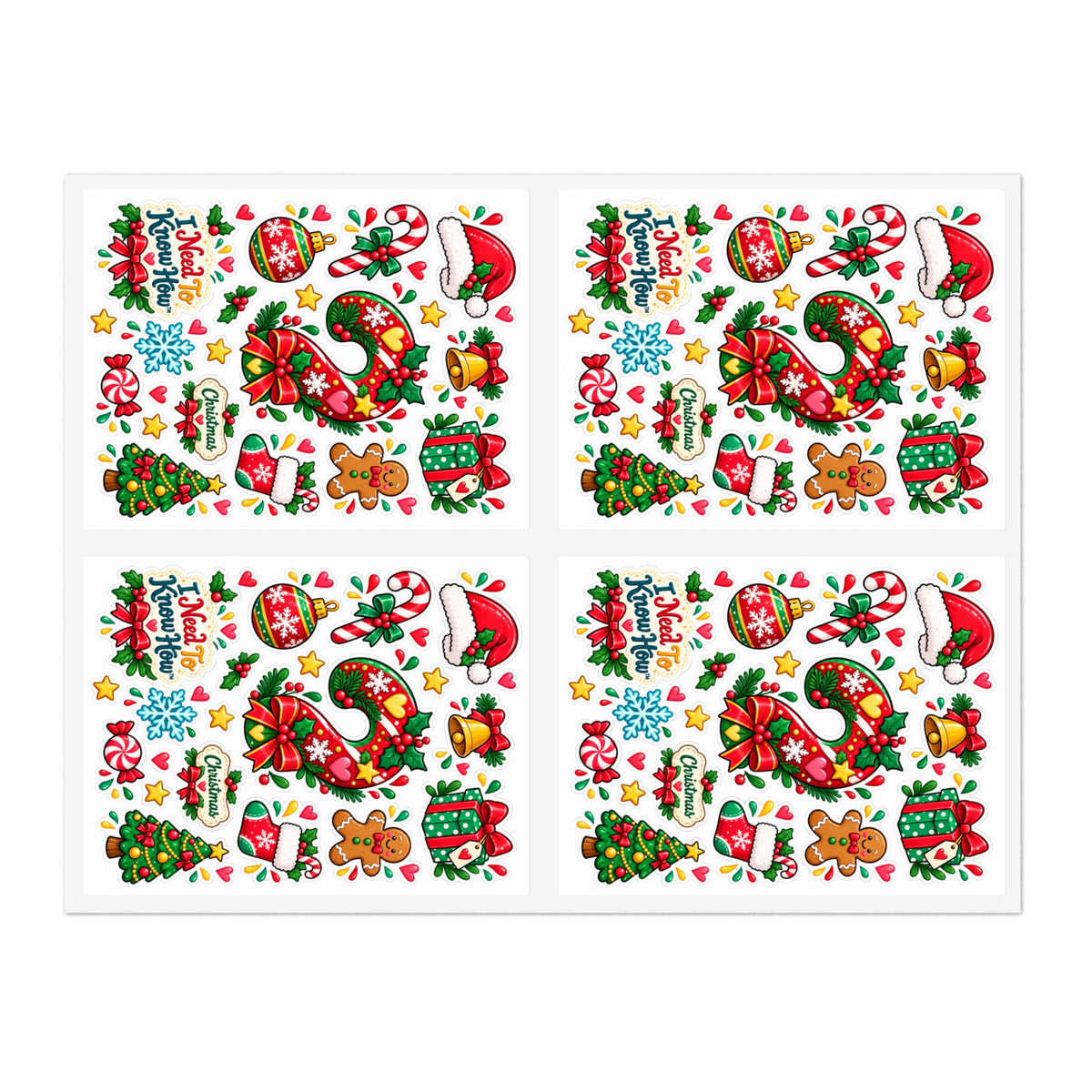 Arts & Crafts - Christmas Sticker Sheet –I Need To Know How™ - Holiday Icons (tree, wreath, candy cane, gifts)