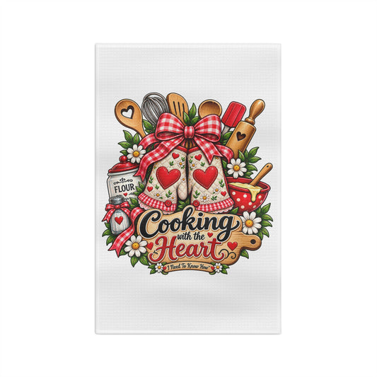 Cooking with the Heart Microfiber Tea Towel — Whimsical Kitchen Decor & Gift