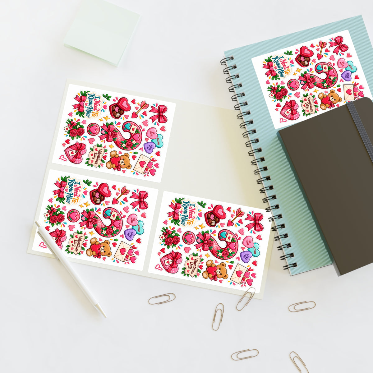 Arts & Crafts - Valentine’s Day Cute Kawaii Sticker Sheets - I Need To Know How™ — Hearts, Bears & Love Notes