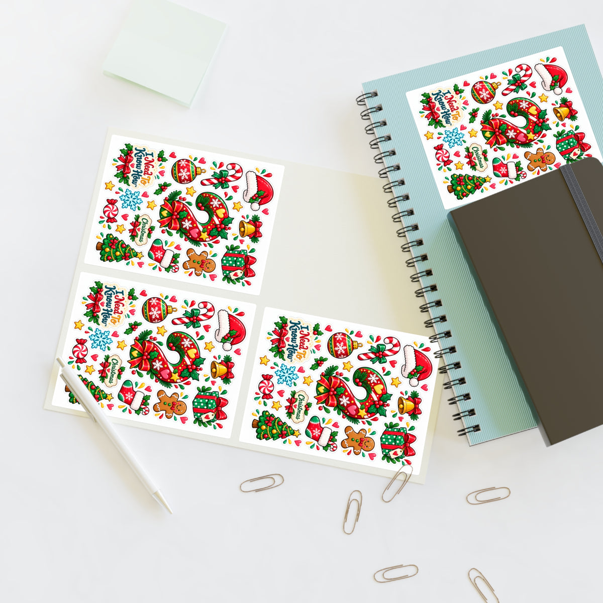Arts & Crafts - Christmas Sticker Sheet –I Need To Know How™ - Holiday Icons (tree, wreath, candy cane, gifts)