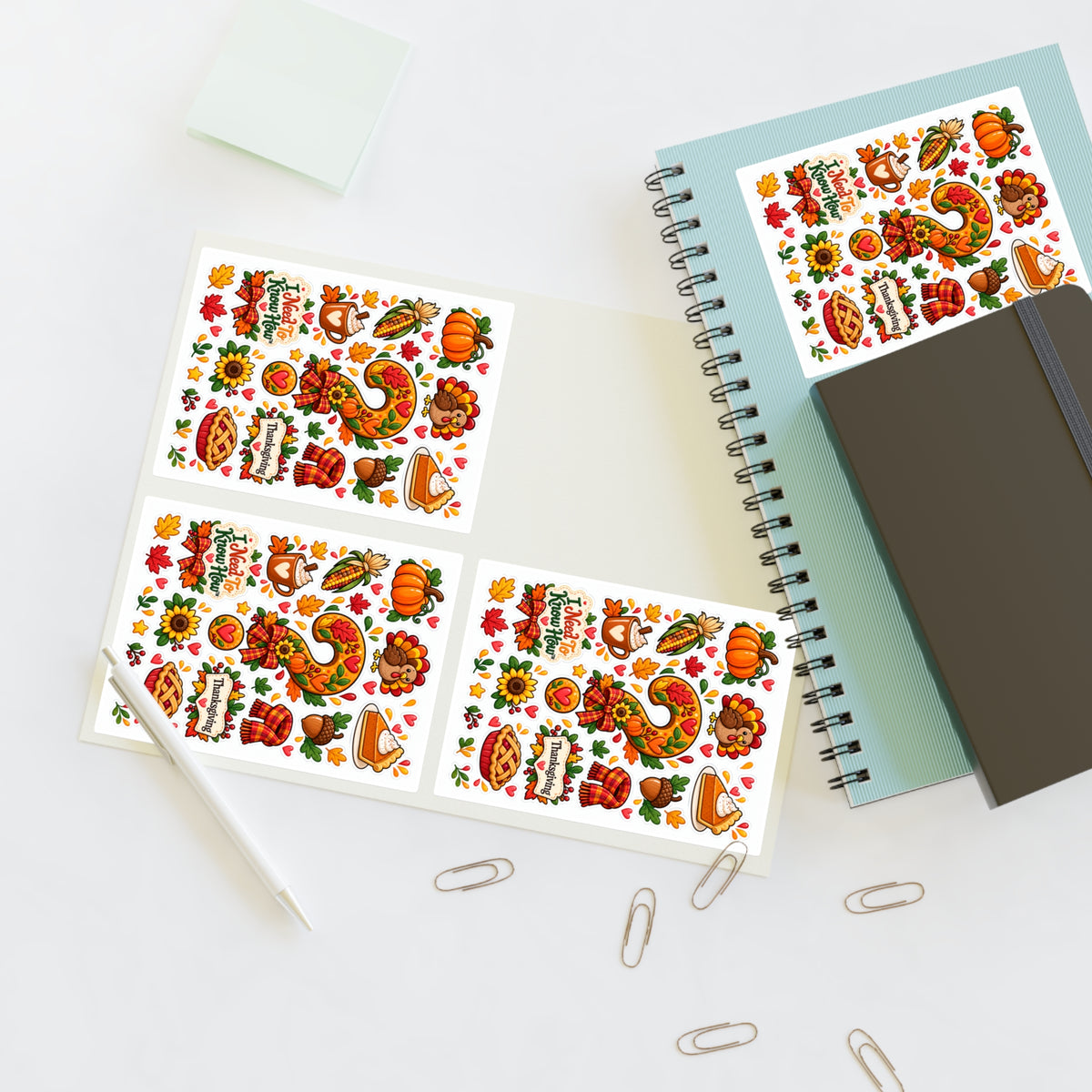 Arts & Crafts - Thanksgiving Arts and Crafts Sticker Sheet -  I Need To Know How™- Fall Cornucopia, Pumpkins & Pie Planner Stickers