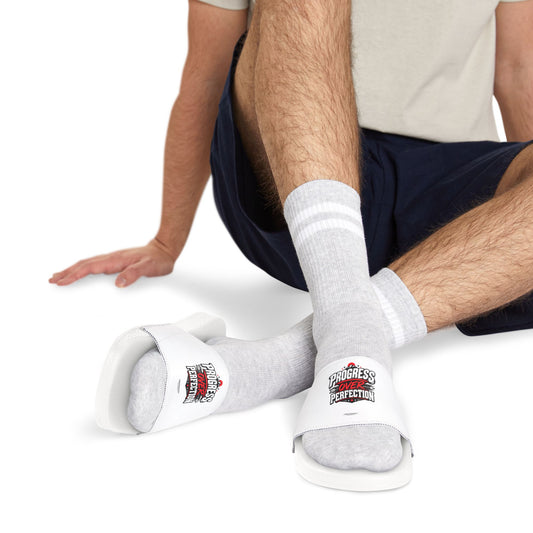 Men's Slide Sandals — 'Progress Over Perfection' Graphic Sport Slides